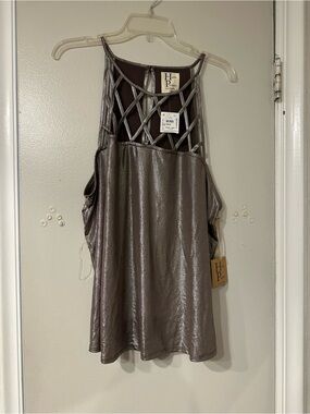 Haute Project Shimmery Taupe Lattice-Back Tank Top